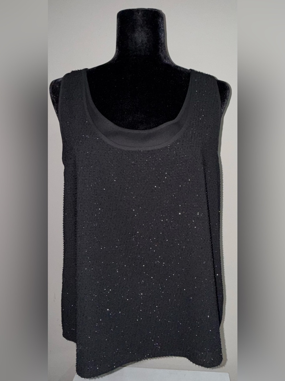 DKNY Black Beaded Sequin Knit Sleeveless Tank Top Shell L